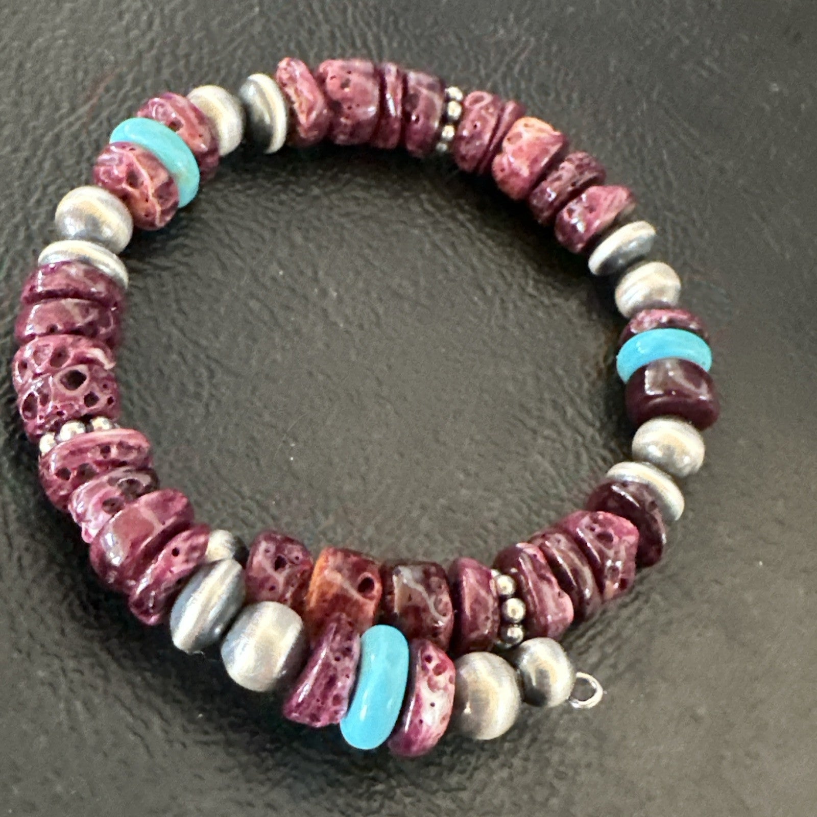 Purple Spiny Turquoise 8mm Wire Bead Wrap Bracelet Navajo Sterling Silver 18902