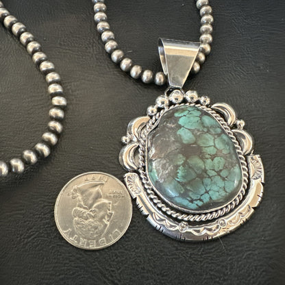 Yazzie Navajo Sterling Silver Blue Rustic Turquoise Necklace Pendant 18967