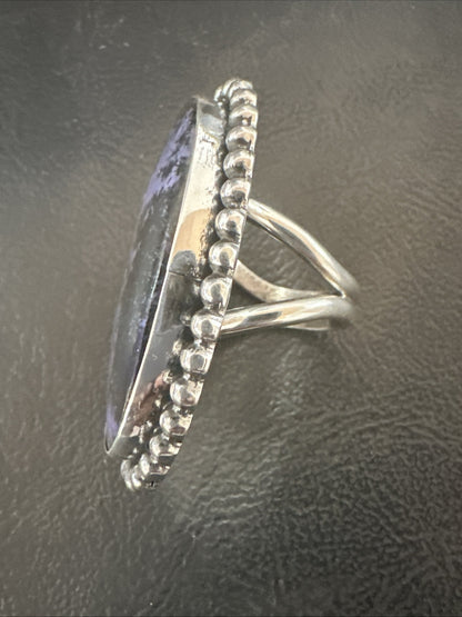 H Joe Purple Charoite Navajo Sterling Silver Oval Ring Size 7.5 18963