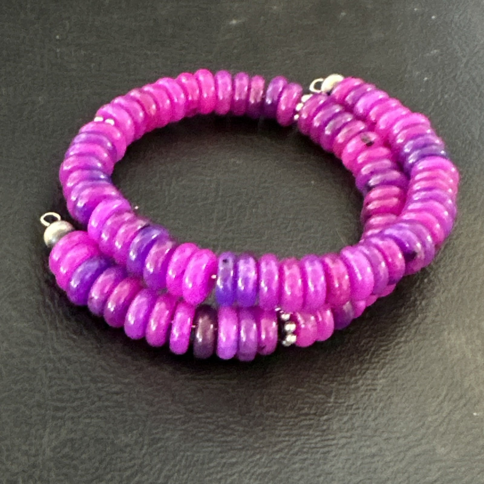 Purple Stone Turquoise 8mm Wire Bead Bracelet Navajo Sterling Silver 18898