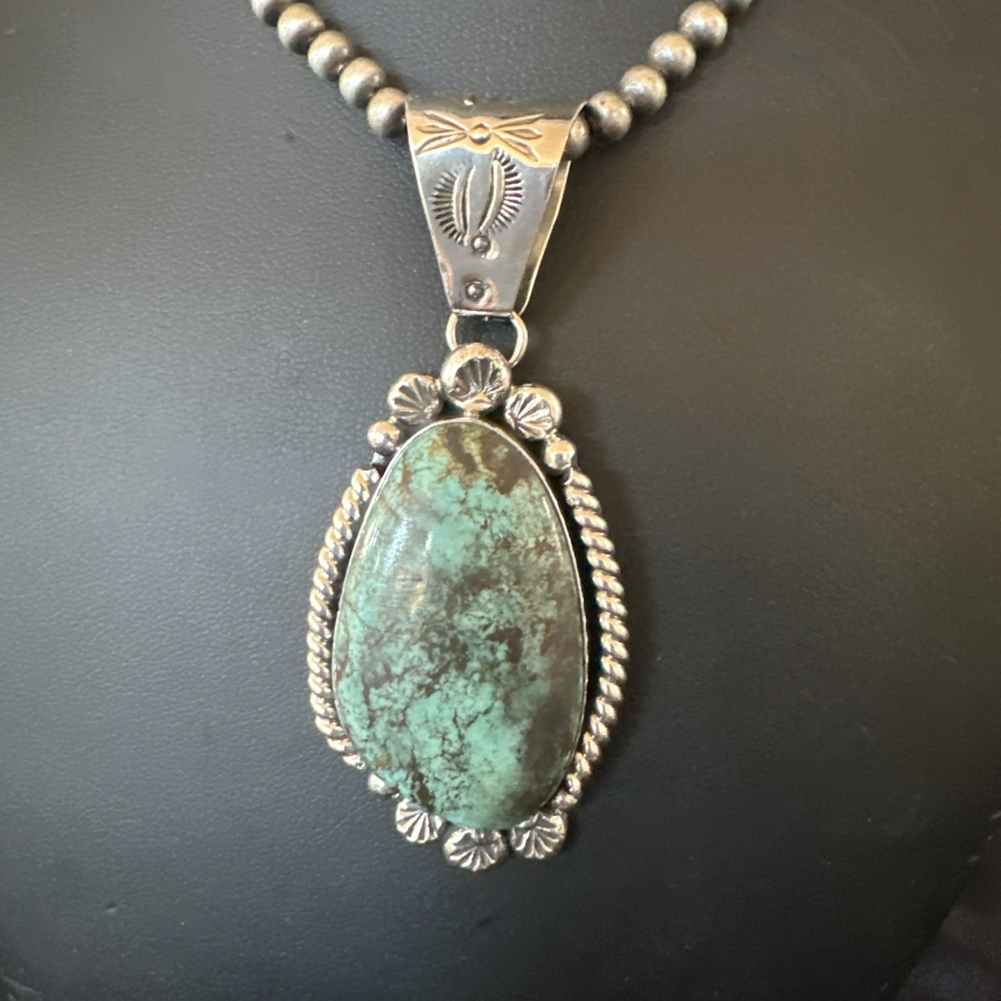 Navajo Sterling Silver Green Rustic Turquoise Necklace Pendant 2.75” 19010