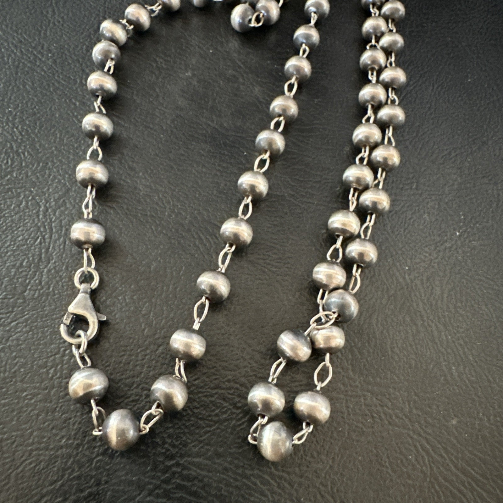 Rosary Bead Navajo Sterling Silver Beads Necklace 6mm 30" 18931