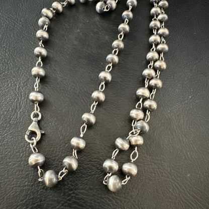 Rosary Bead Navajo Sterling Silver Beads Necklace 6mm 30" 18931