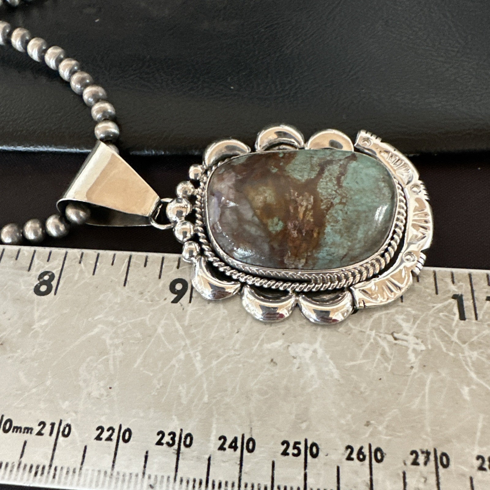 Yazzie Navajo Sterling Silver Blue Rustic Turquoise Necklace Pendant 18976