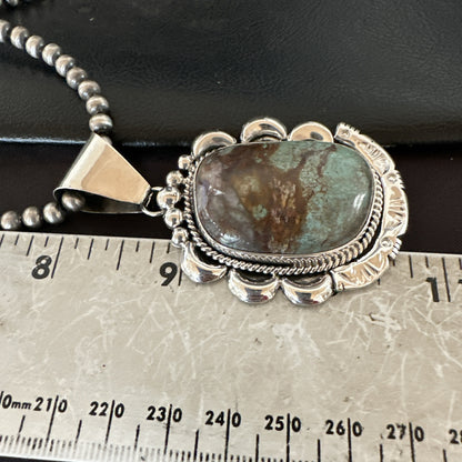 Yazzie Navajo Sterling Silver Blue Rustic Turquoise Necklace Pendant 18976