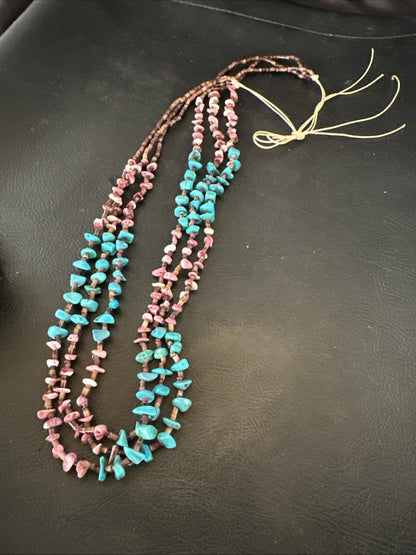 Blue Turquoise Purple Spiny Shell 3 Strand Santo Domingo Necklace 21" 18895