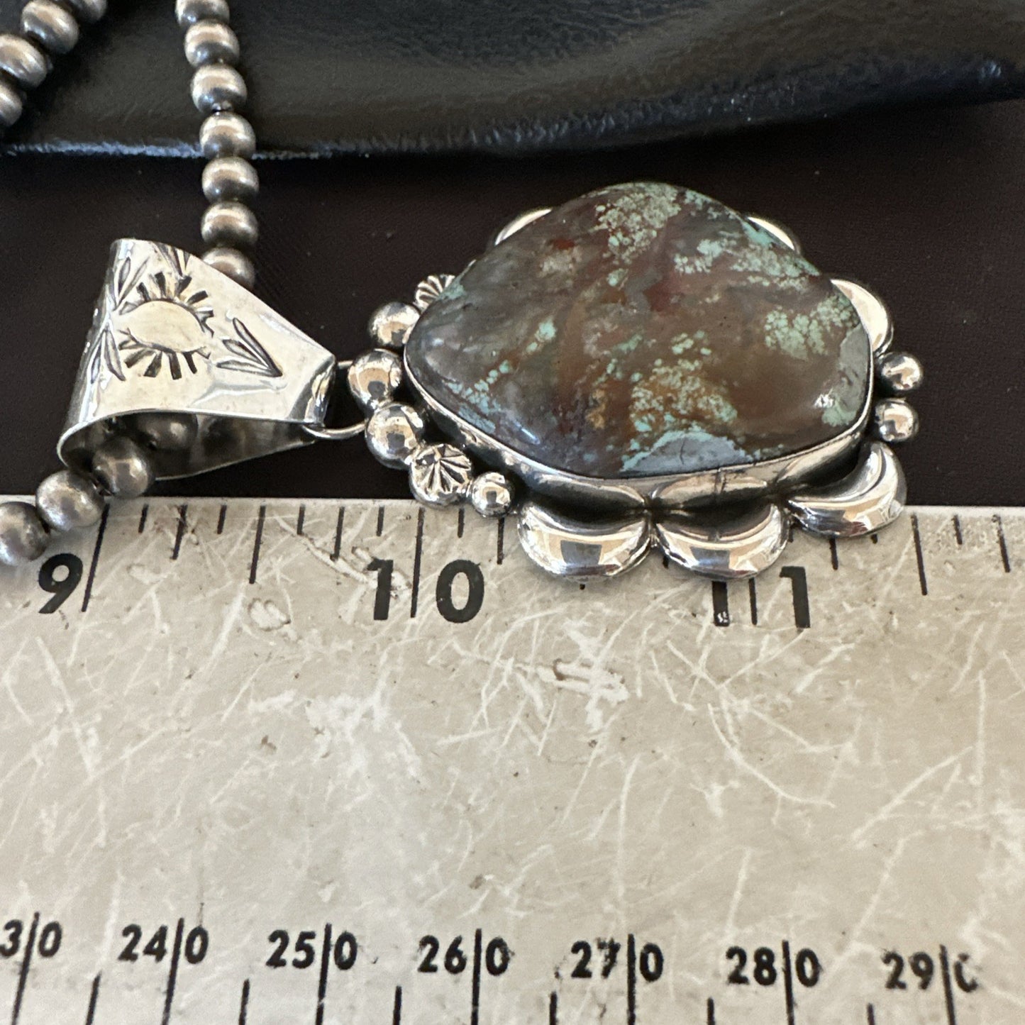 Navajo Sterling Silver Green Rustic Turquoise Necklace Pendant 2.75” 19012