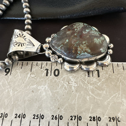 Navajo Sterling Silver Green Rustic Turquoise Necklace Pendant 2.75” 19012