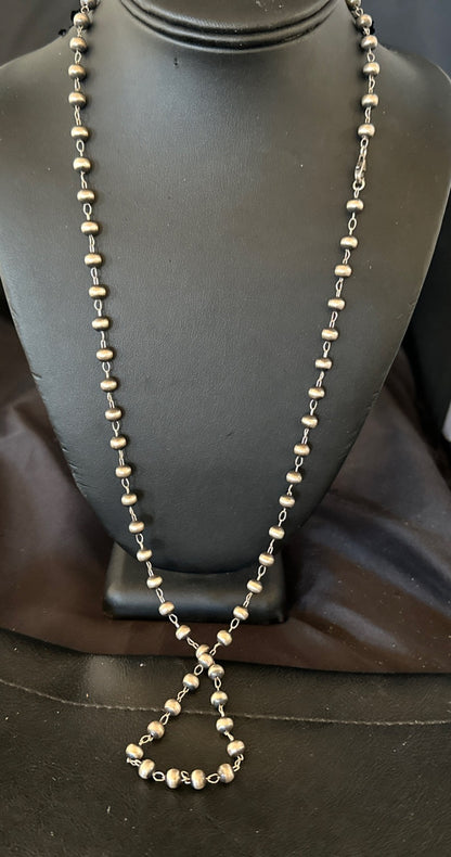 Rosary Bead Navajo Sterling Silver Beads Necklace 6mm 30" 18931