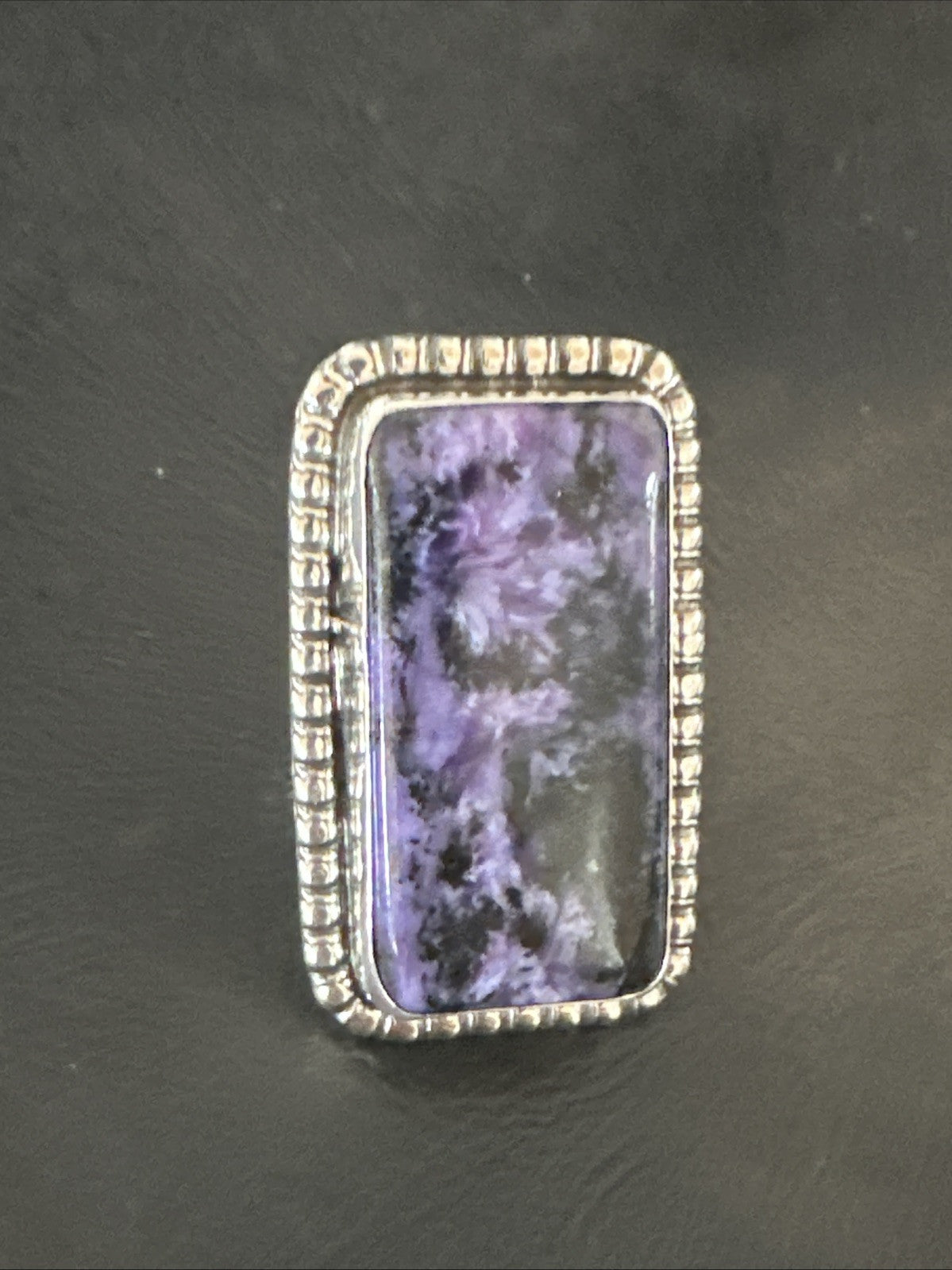 H Joe Purple Charoite Navajo Sterling Silver Rectangle Ring Size 7.5 18964