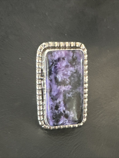 H Joe Purple Charoite Navajo Sterling Silver Rectangle Ring Size 7.5 18964