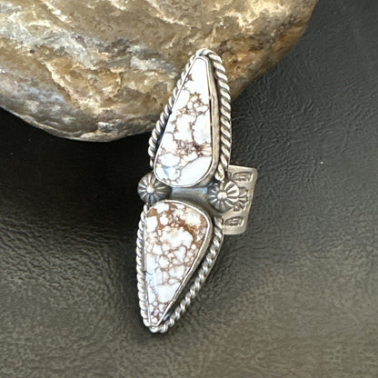 Wild Horse Turquoise Navajo Cluster Sterling Silver Ring Size 7.5 19008