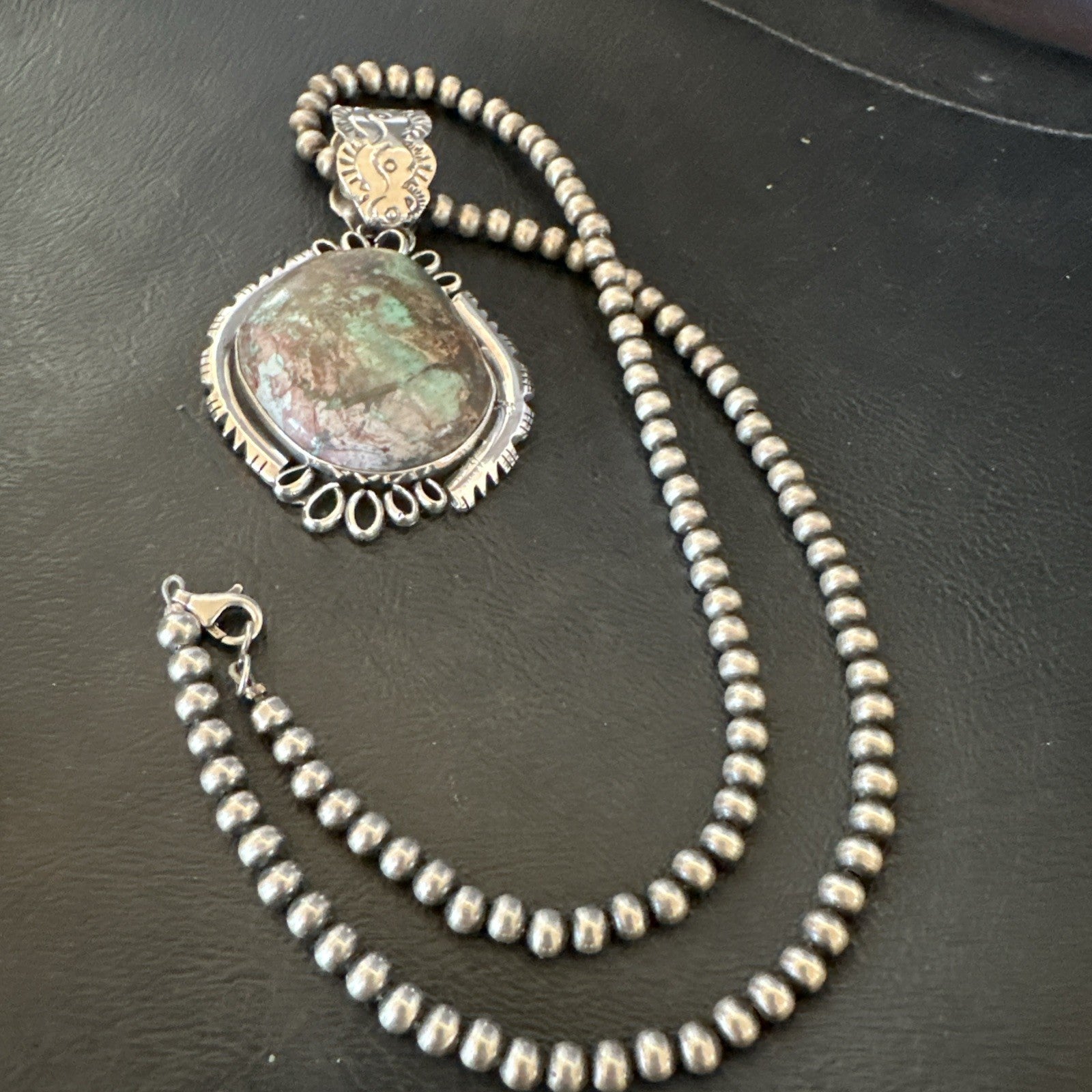 Yazzie Navajo Sterling Silver Blue Rustic Turquoise Necklace Pendant 2.75” 18998