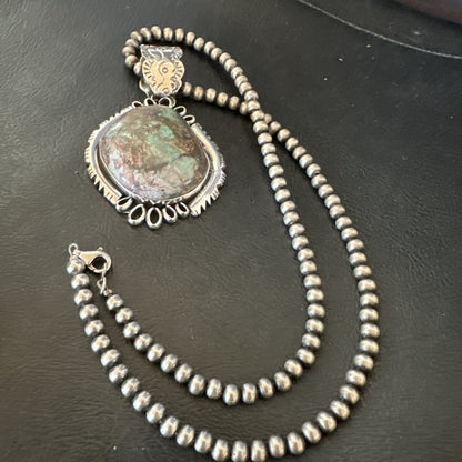 Yazzie Navajo Sterling Silver Blue Rustic Turquoise Necklace Pendant 2.75” 18998