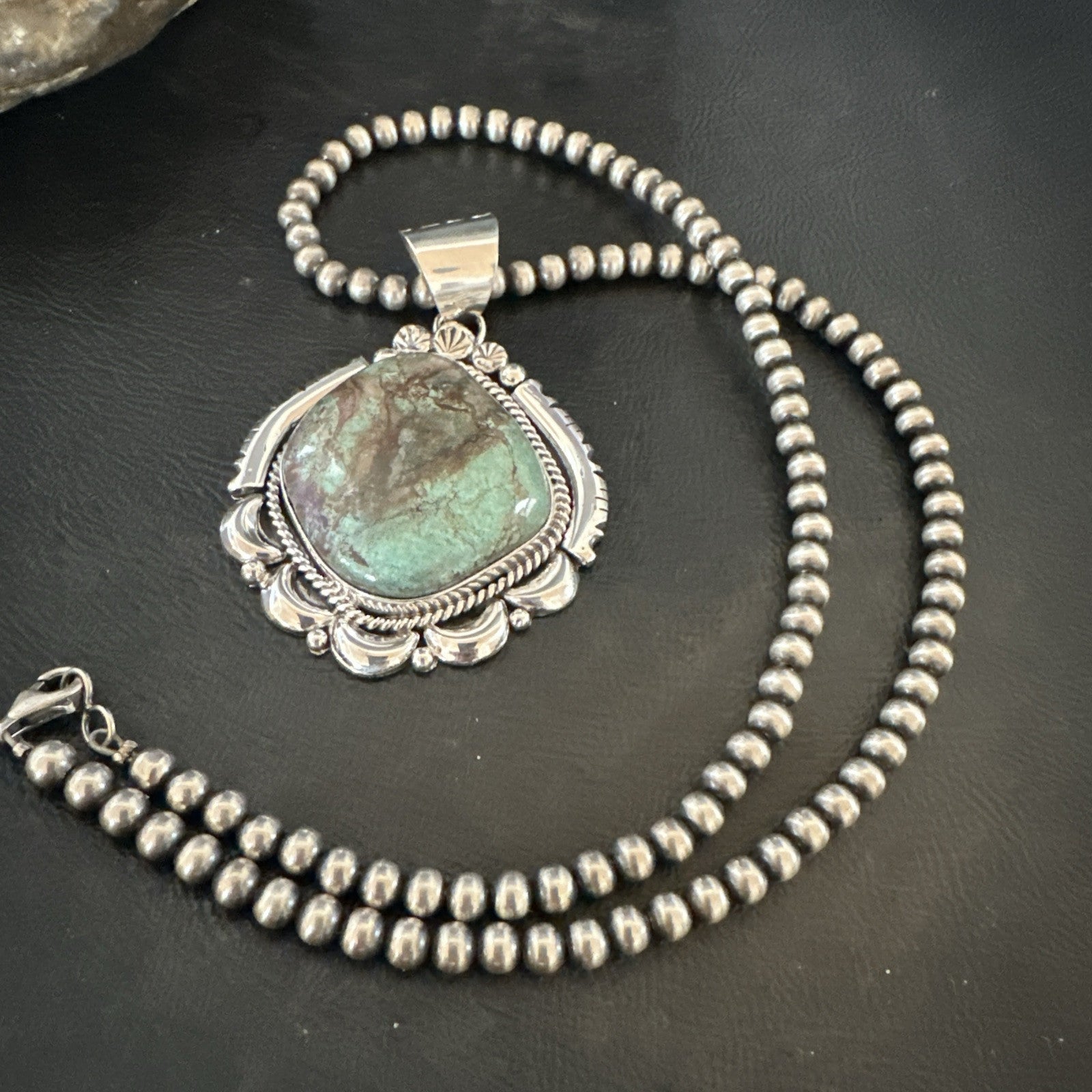 Yazzie Navajo Sterling Silver Blue Rustic Turquoise Necklace Pendant 18970