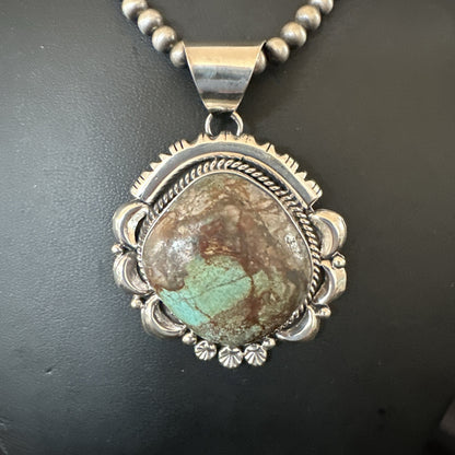 Yazzie Navajo Sterling Silver Blue Rustic Turquoise Necklace Pendant 18971