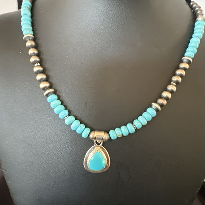 WoMens Blue Kingman Turquoise Pendant Navajo Sterling Silver Necklace 21" 18940