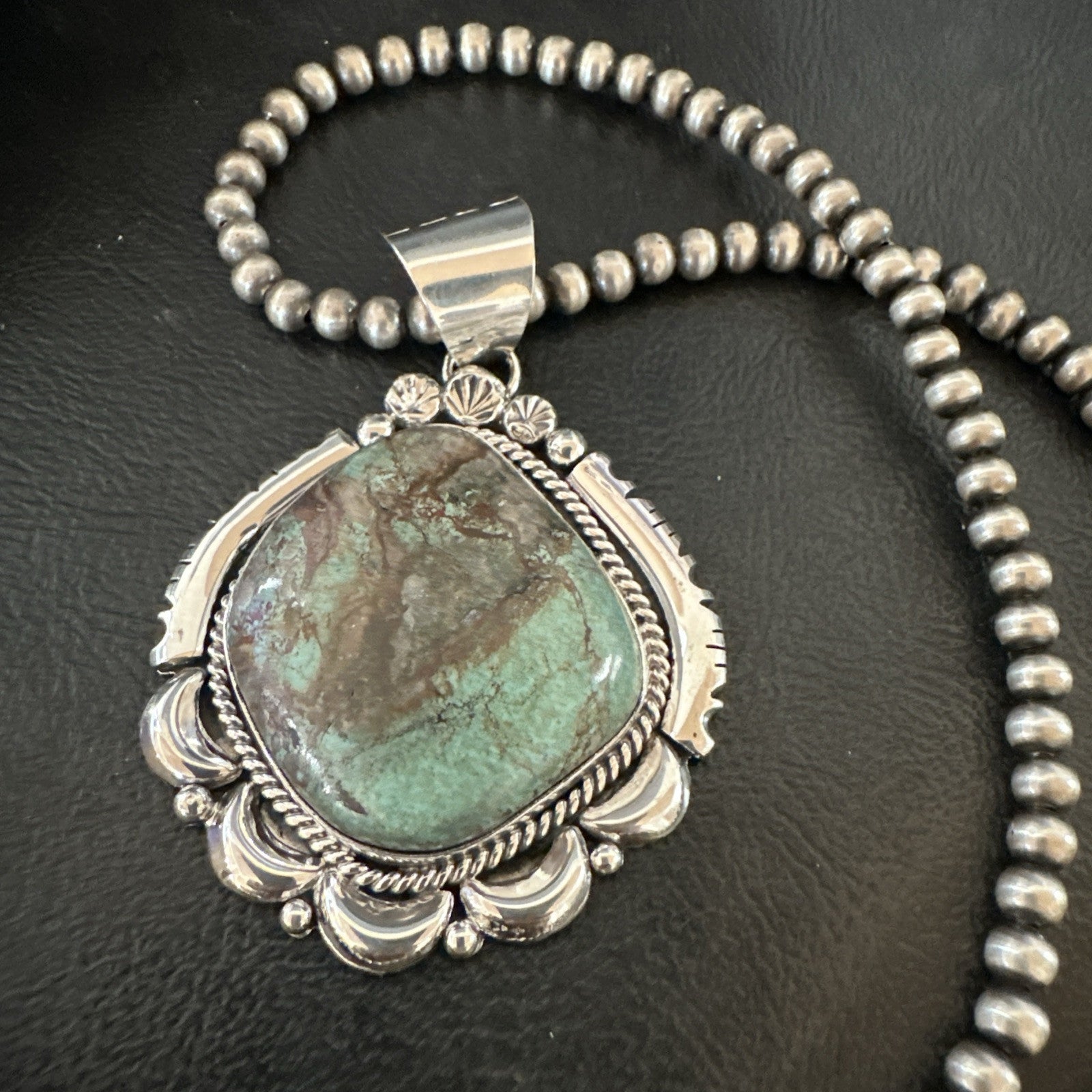 Yazzie Navajo Sterling Silver Blue Rustic Turquoise Necklace Pendant 18970