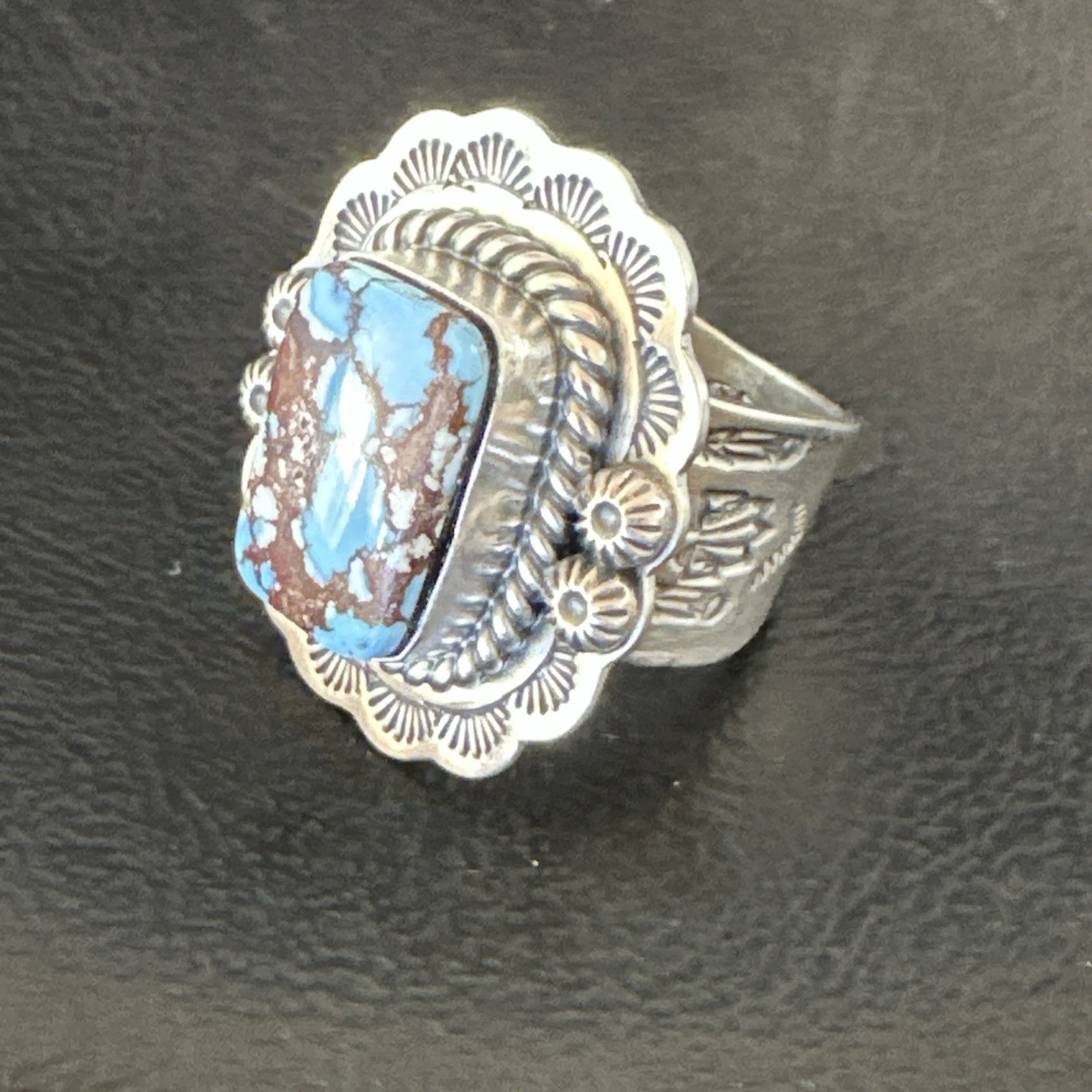 Men Women Golden Hills Turquoise Navajo Sterling Silver Ring Sz 8 18958