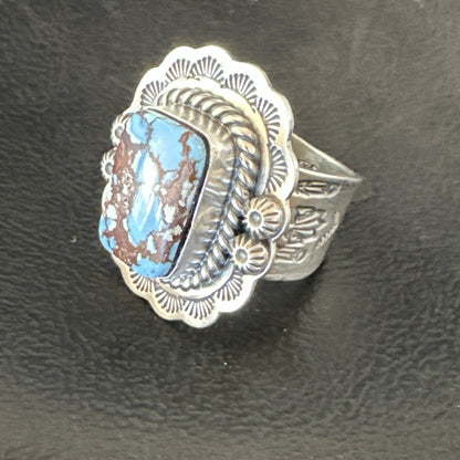 Men Women Golden Hills Turquoise Navajo Sterling Silver Ring Sz 8 18958