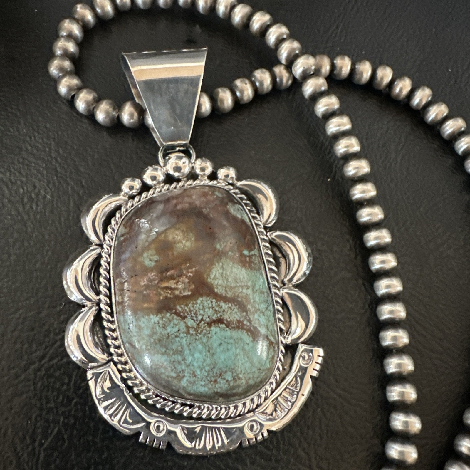 Yazzie Navajo Sterling Silver Blue Rustic Turquoise Necklace Pendant 18976