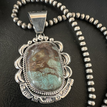 Yazzie Navajo Sterling Silver Blue Rustic Turquoise Necklace Pendant 18976