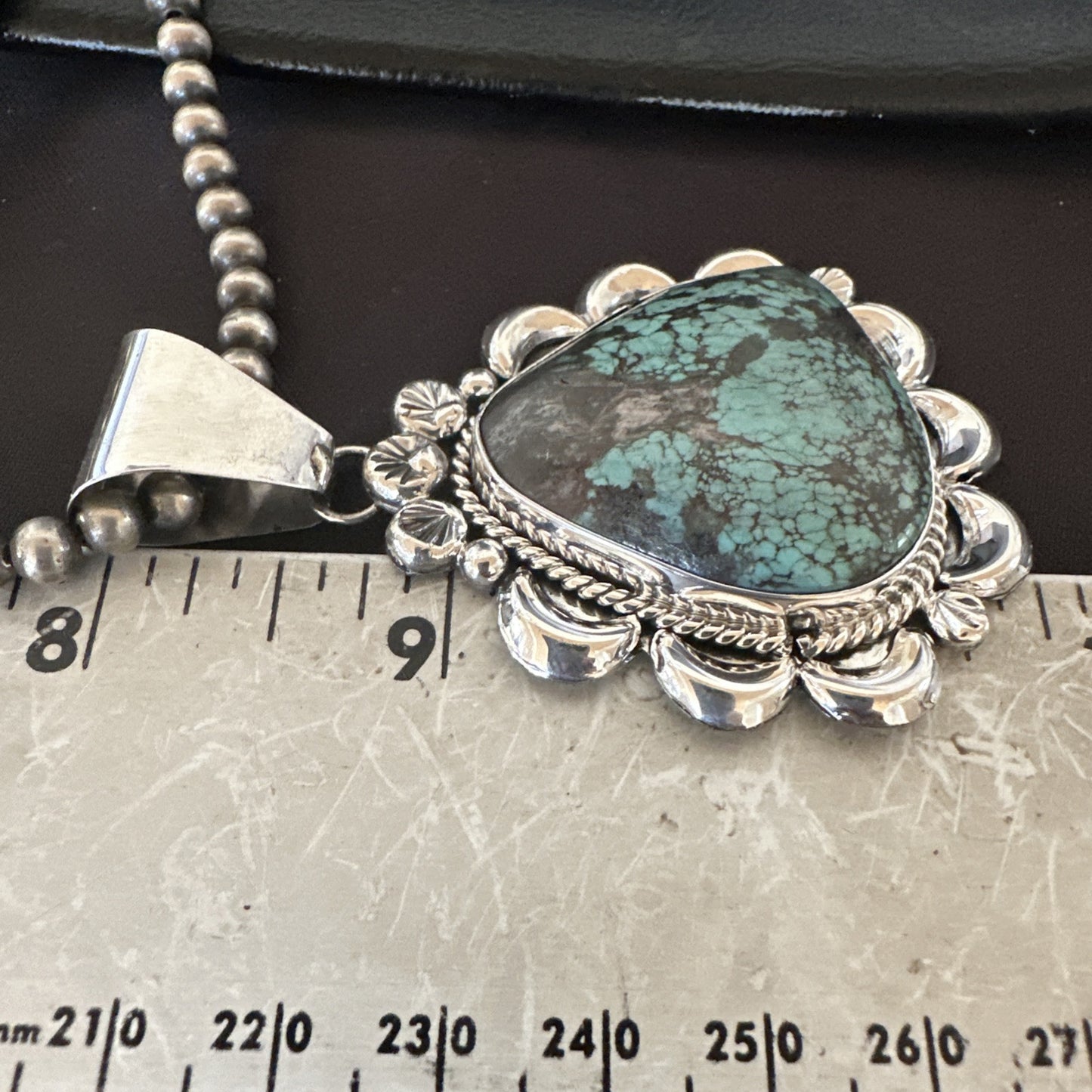 Yazzie Navajo Sterling Silver Blue Spiderweb Turquoise Necklace Pendant 18966