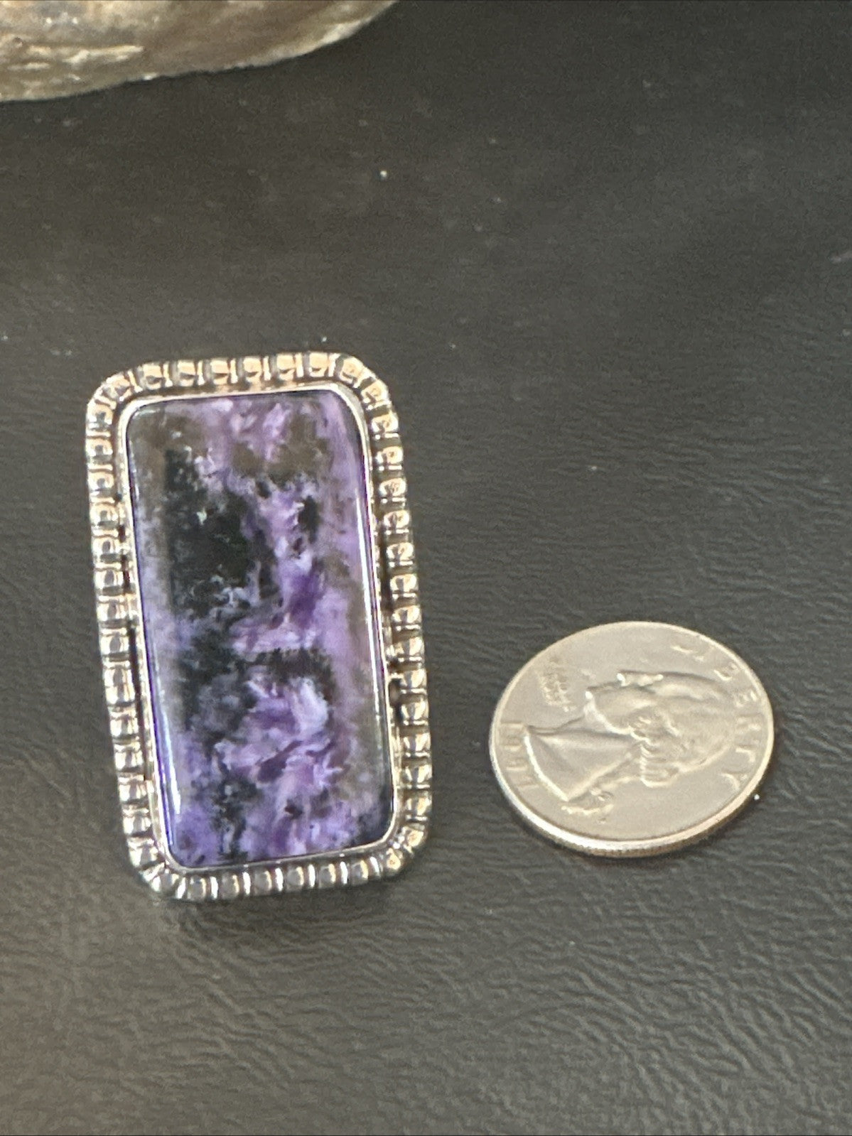 H Joe Purple Charoite Navajo Sterling Silver Rectangle Ring Size 7.5 18964