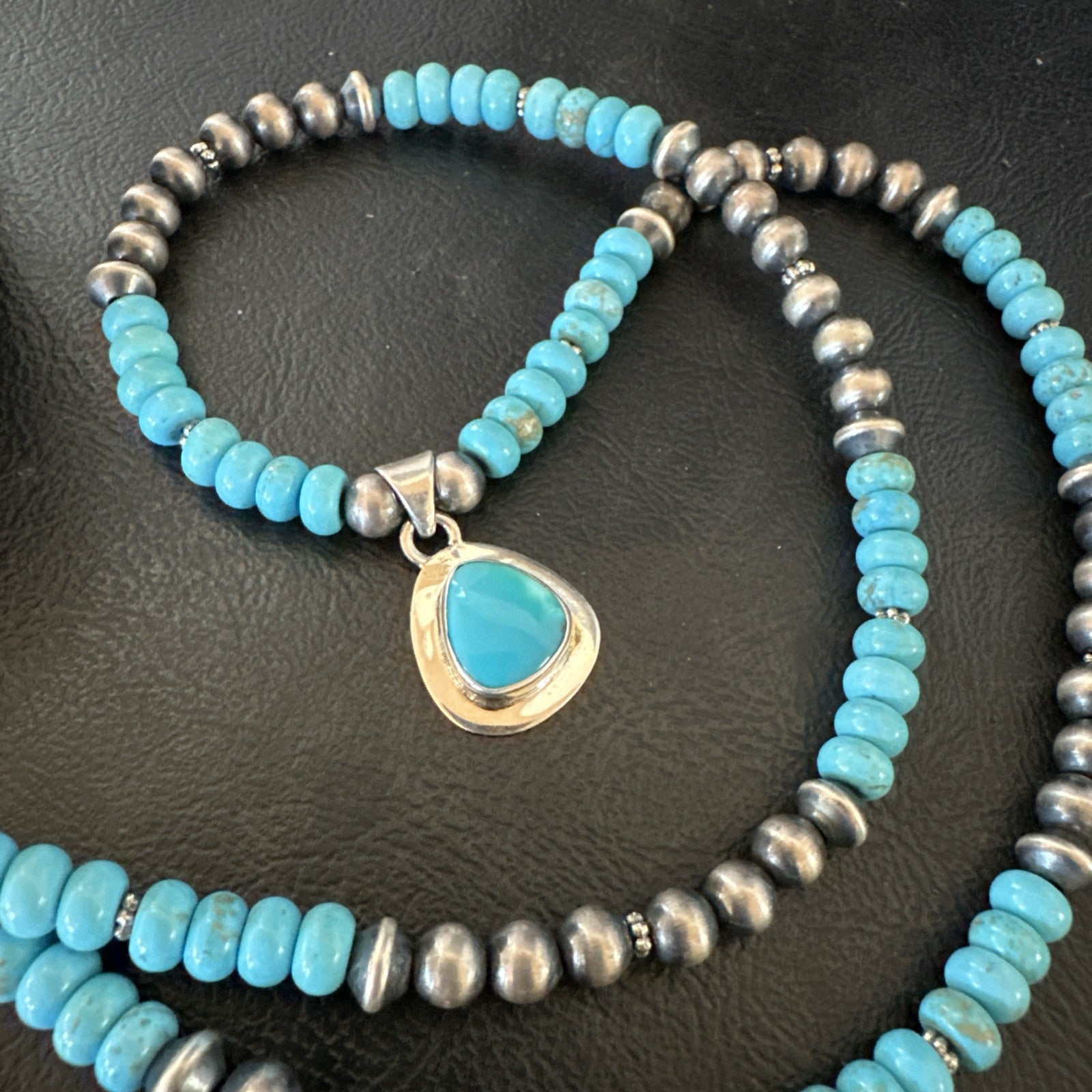 WoMens Blue Kingman Turquoise Pendant Navajo Sterling Silver Necklace 21" 18940
