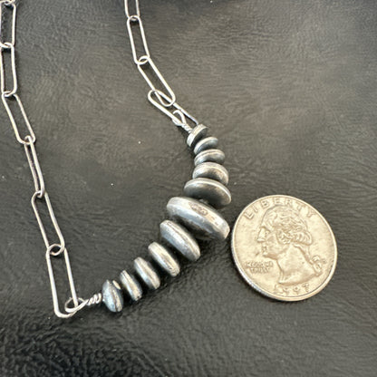 Navajo Rondel Saucer Flat Sterling Silver Beads Chain Necklace 18” 18948