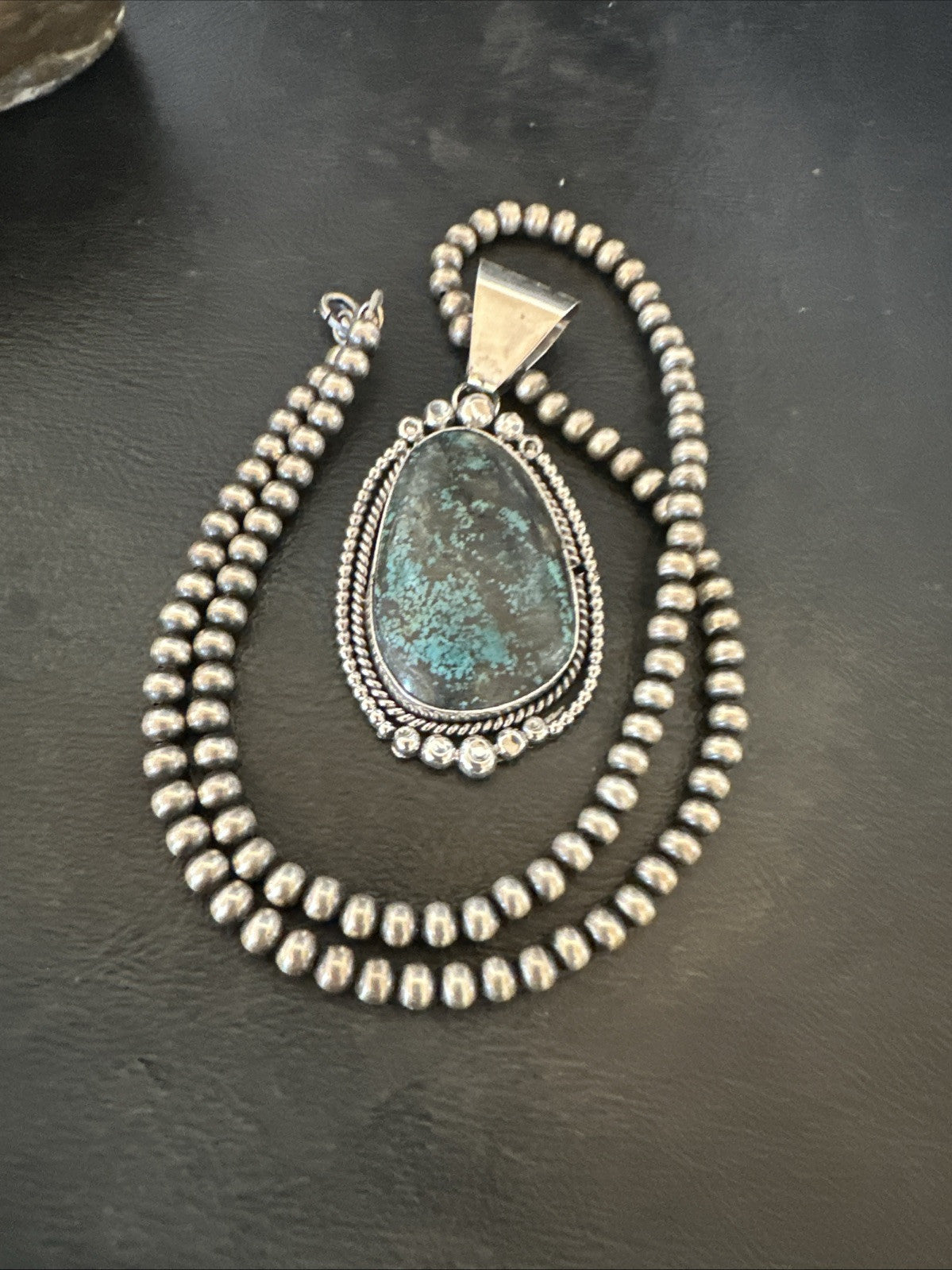 Men Women Navajo Sterling Silver Blue Spiderweb Turquoise Necklace Pendant 18965