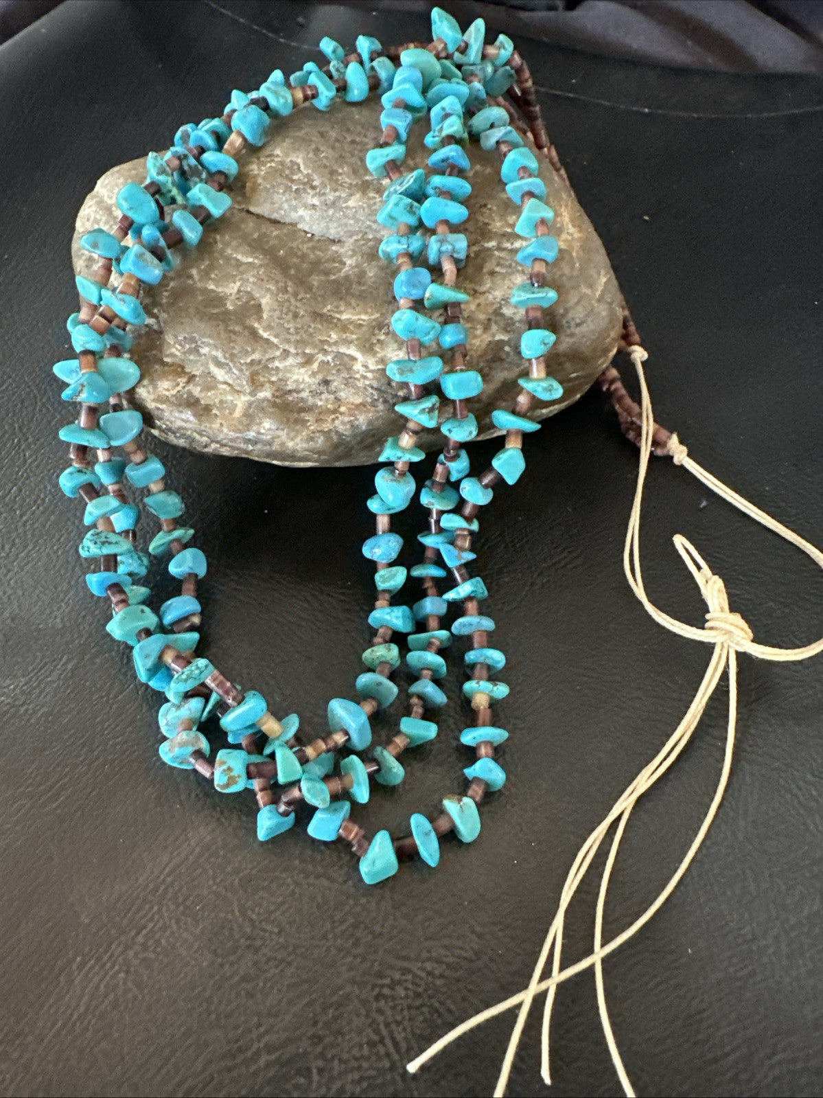 Blue Kingman Turquoise Shell 3 Strand Santo Domingo Necklace 24" 18892