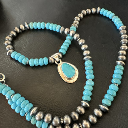 WoMens Blue Kingman Turquoise Pendant Navajo Sterling Silver Necklace 21" 18939