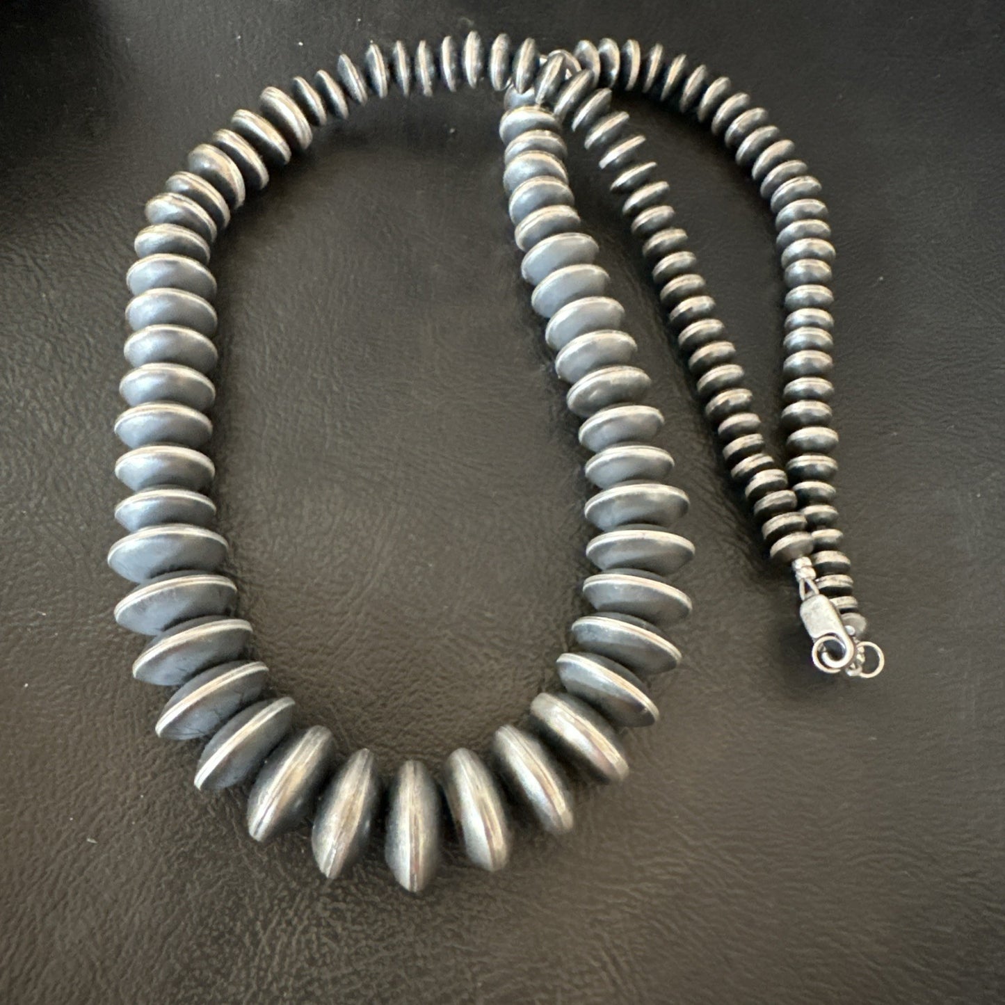 Navajo Pearl Graduated Rondelle Sterling Silver Bead Necklace 21” 19009
