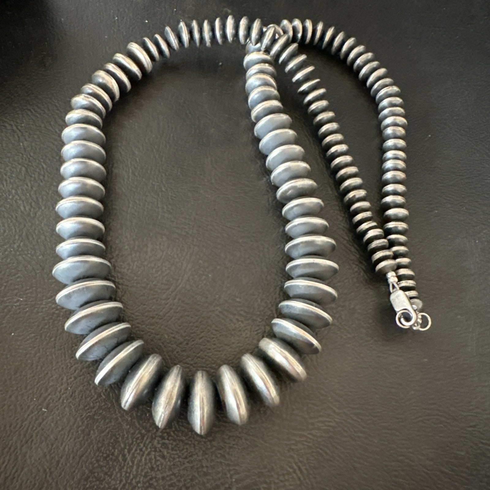 Navajo Pearl Graduated Rondelle Sterling Silver Bead Necklace 21” 19009