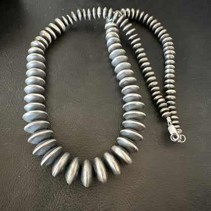 Navajo Pearl Graduated Rondelle Sterling Silver Bead Necklace 21” 19009