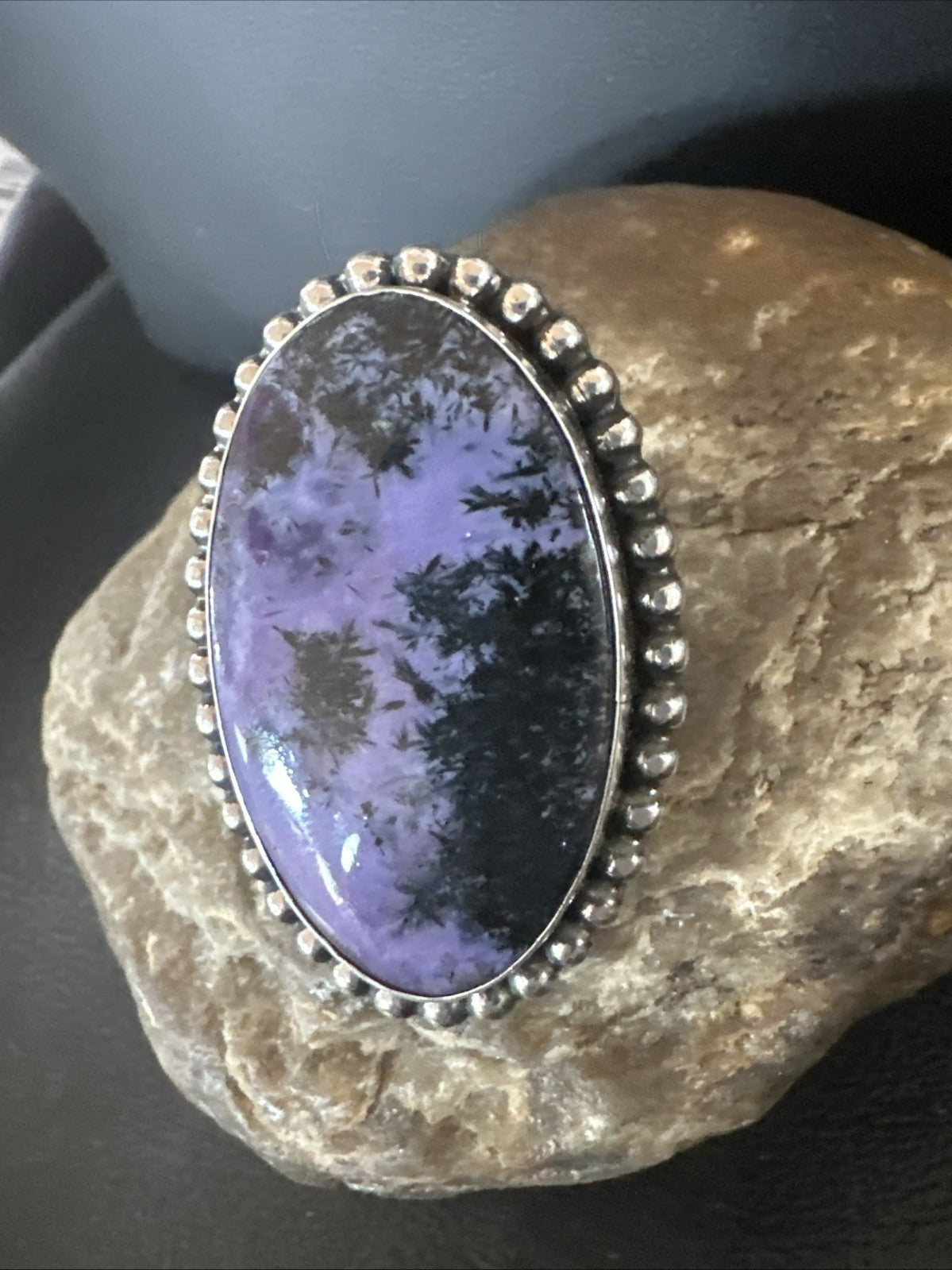 H Joe Purple Charoite Navajo Sterling Silver Oval Ring Size 7.5 18963