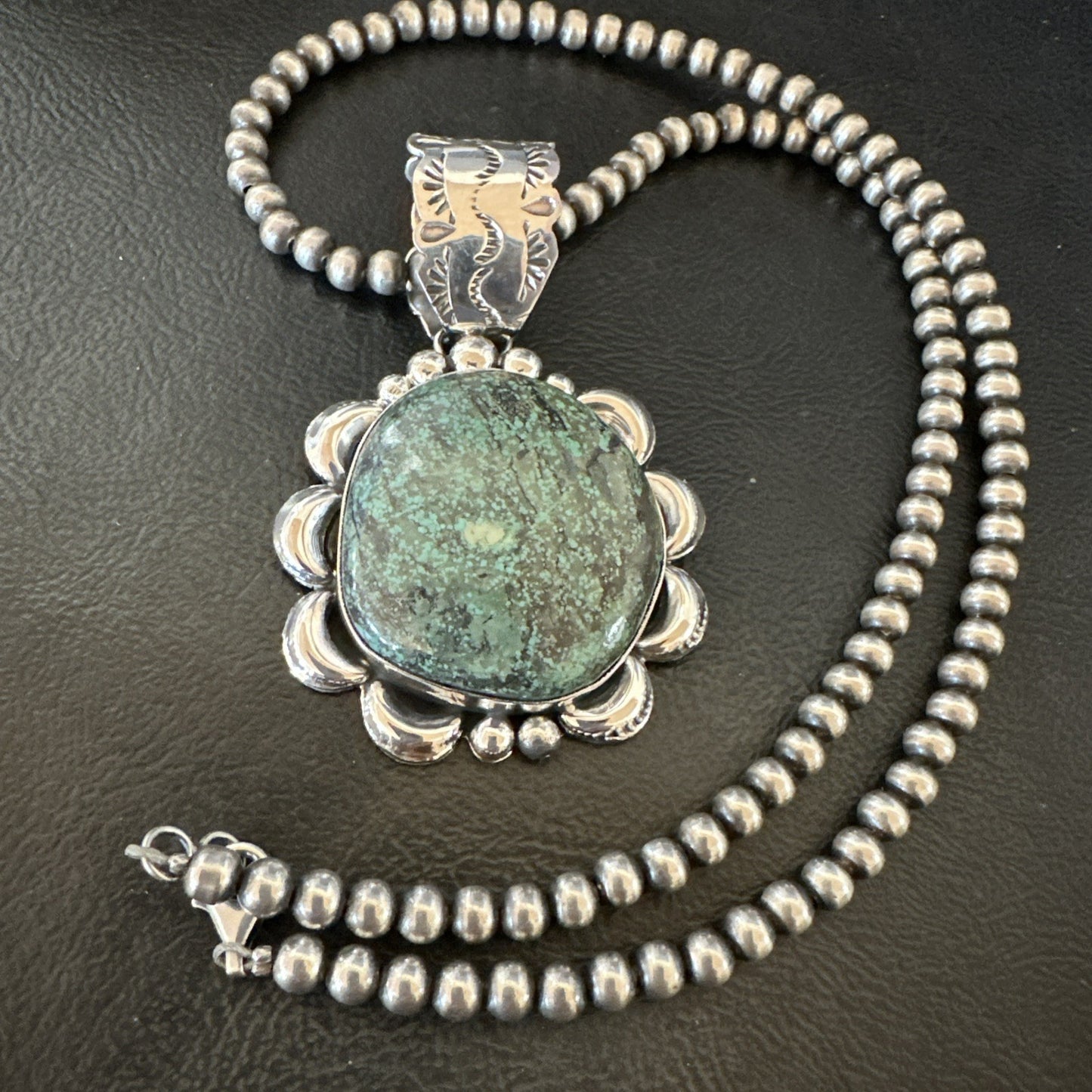 Yazzie Navajo Sterling Silver Blue Rustic Turquoise Necklace Pendant 2.75” 19000