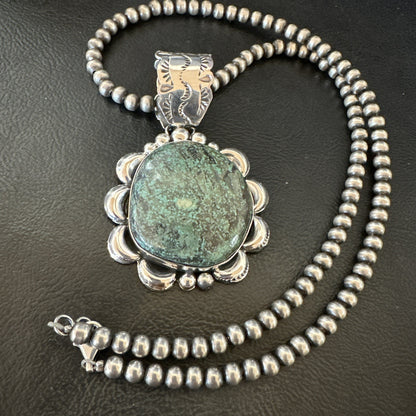 Yazzie Navajo Sterling Silver Blue Rustic Turquoise Necklace Pendant 2.75” 19000
