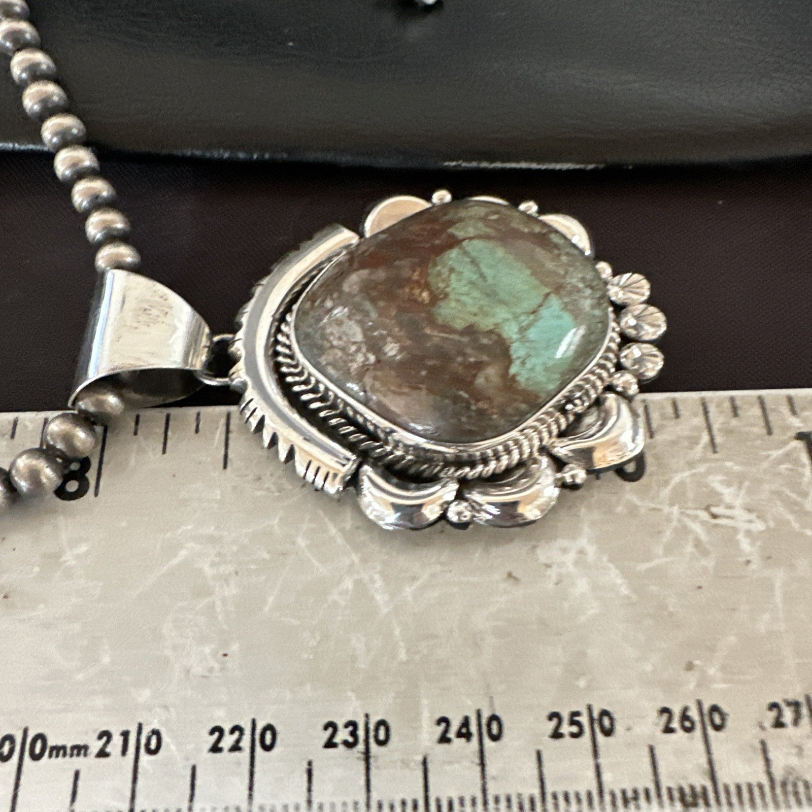 Yazzie Navajo Sterling Silver Blue Rustic Turquoise Necklace Pendant 18971