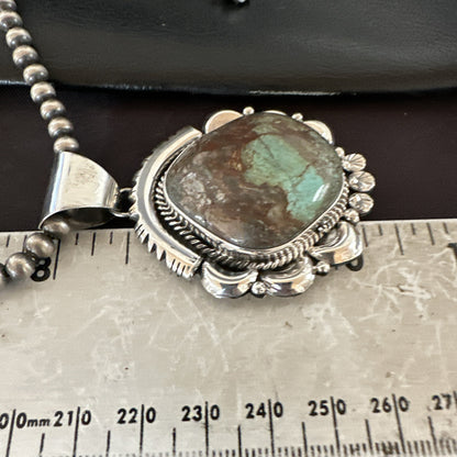 Yazzie Navajo Sterling Silver Blue Rustic Turquoise Necklace Pendant 18971