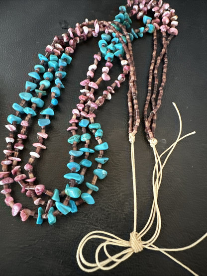 Blue Turquoise Purple Spiny Shell 3 Strand Santo Domingo Necklace 21" 18895