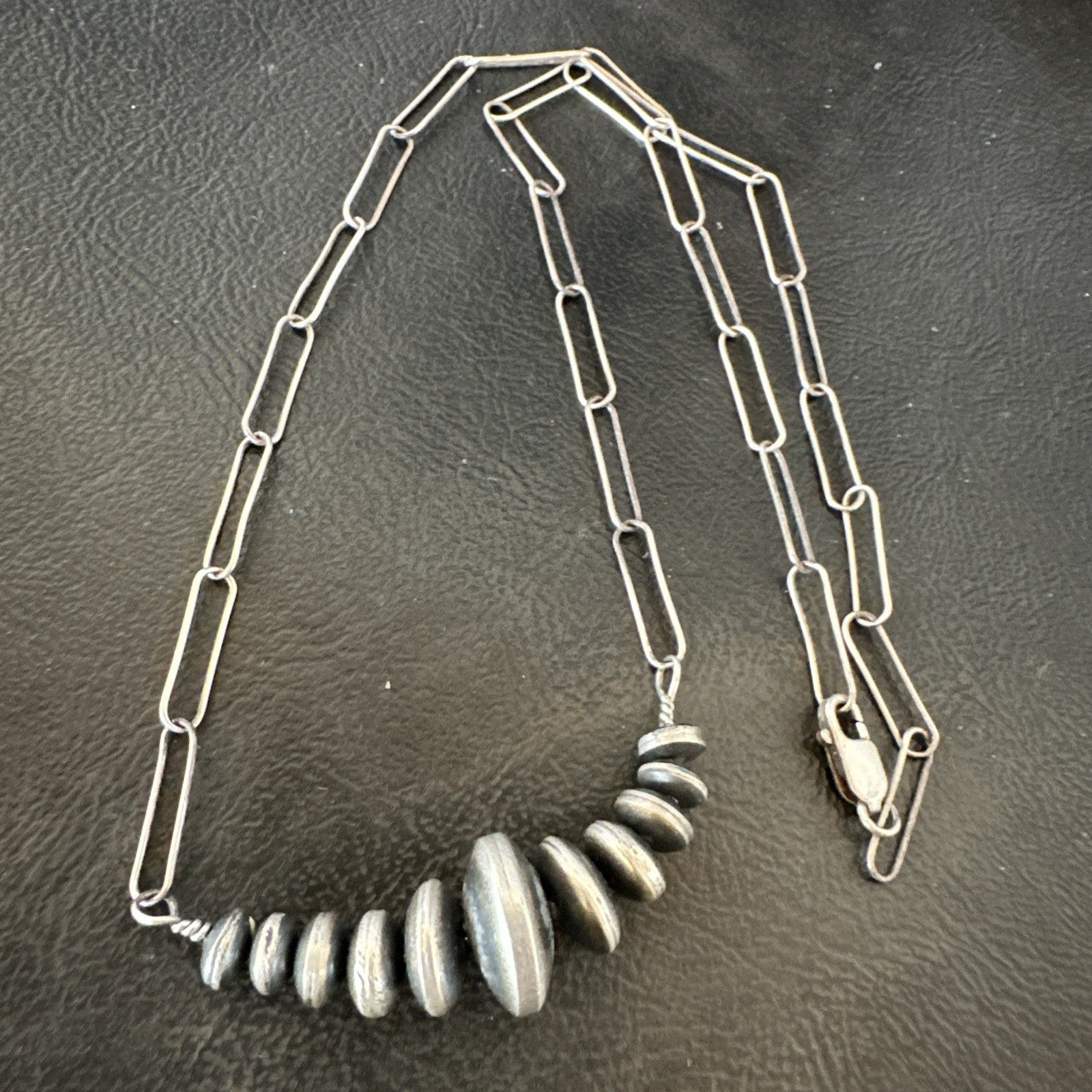 Navajo Rondel Saucer Flat Sterling Silver Beads Chain Necklace 18” 18948