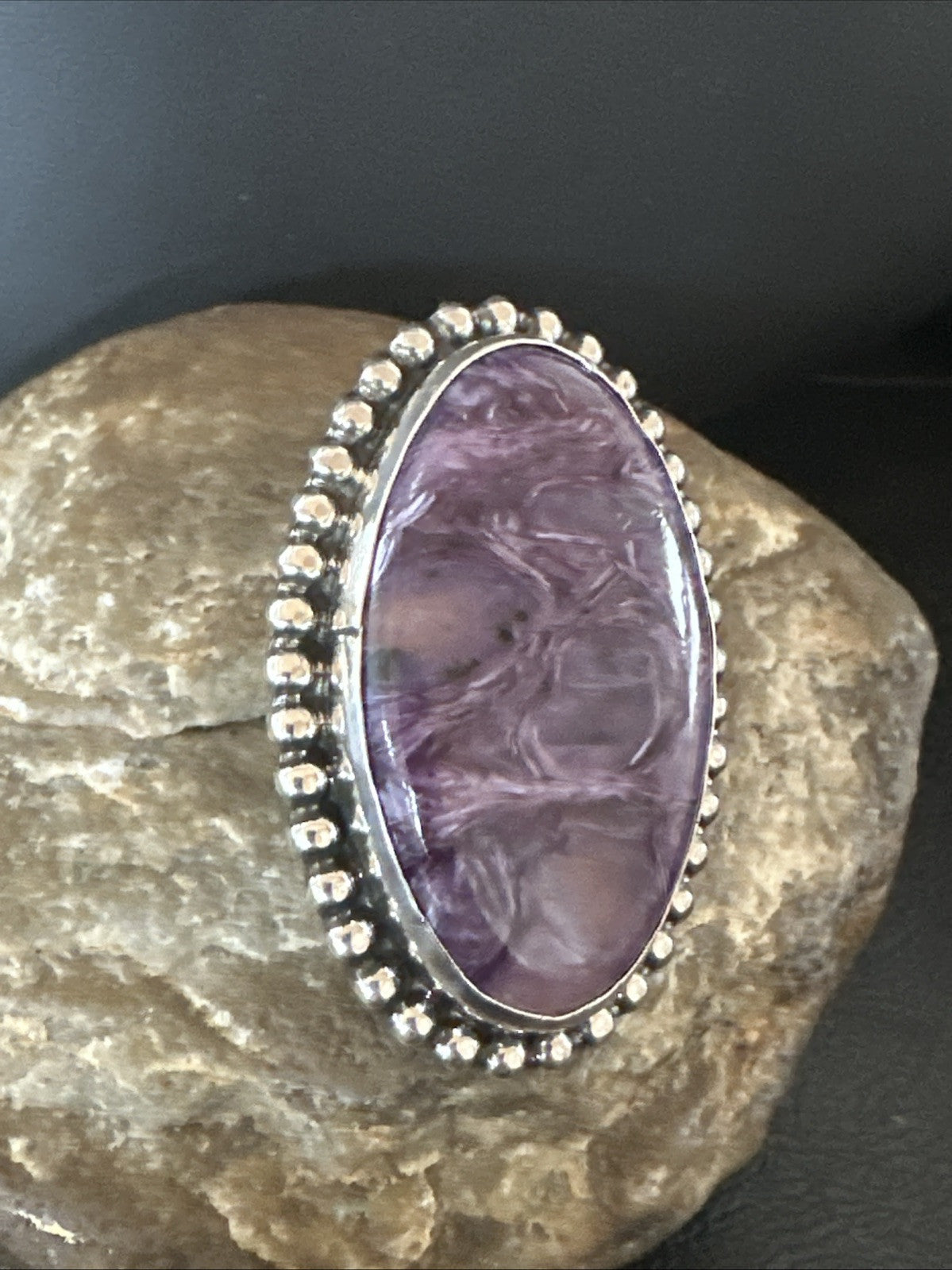 H Joe Purple Charoite Navajo Sterling Silver Oval Ring Size 7 18962
