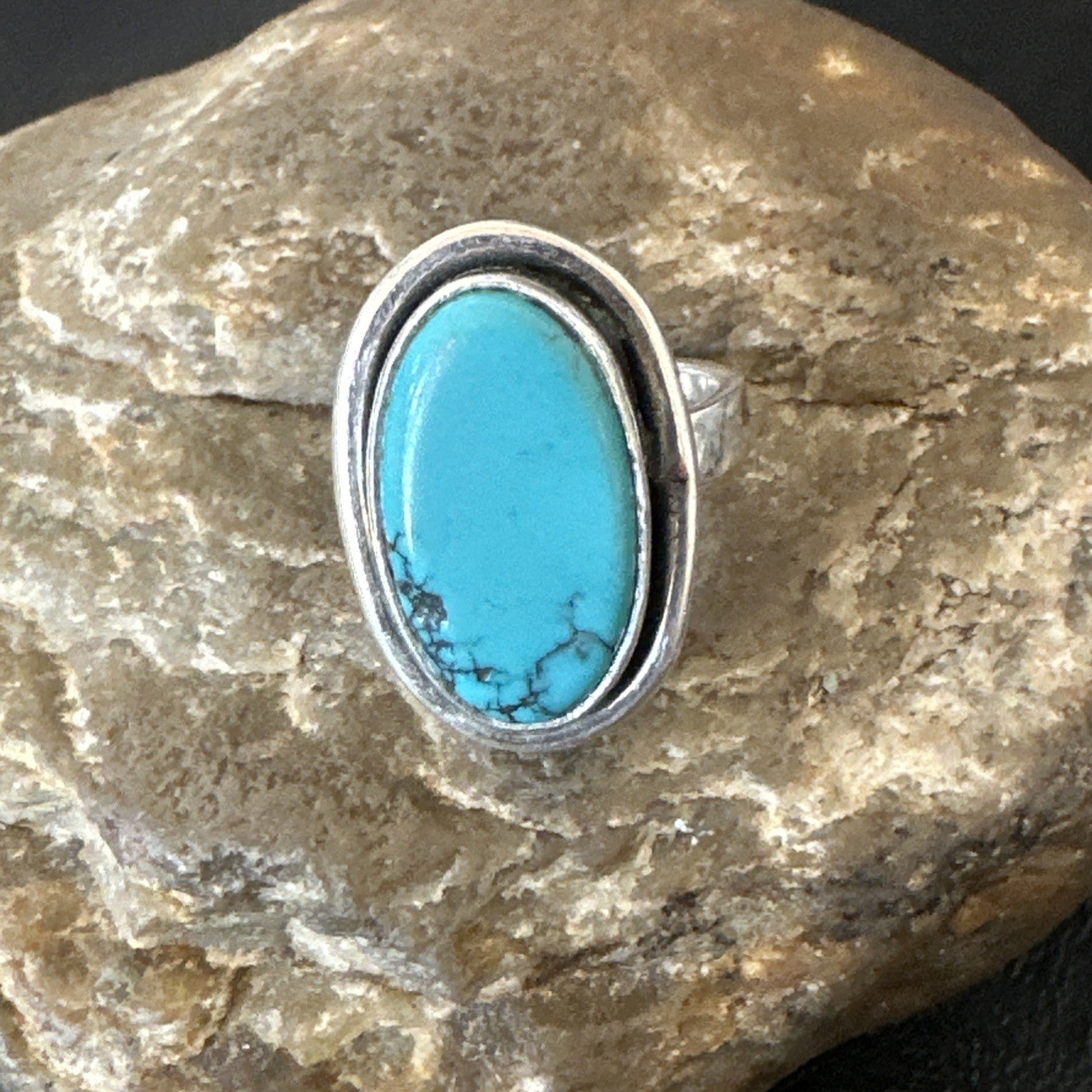 Navajo Sterling Silver Blue Kingman Turquoise Ring Size 7.5 19003