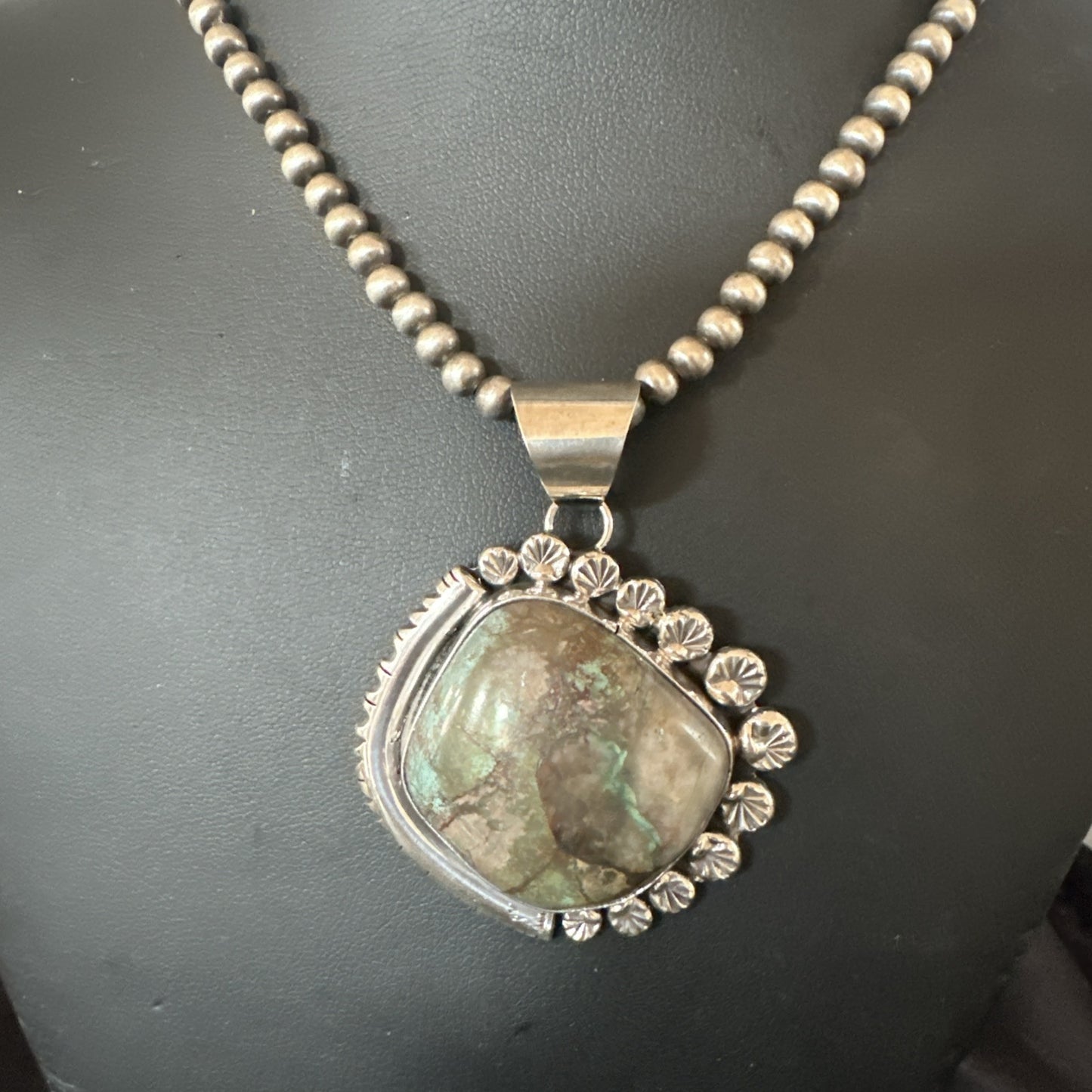 Yazzie Navajo Sterling Silver Blue Rustic Turquoise Necklace Pendant 18972