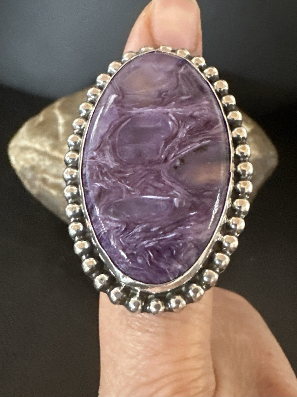 H Joe Purple Charoite Navajo Sterling Silver Oval Ring Size 7 18962