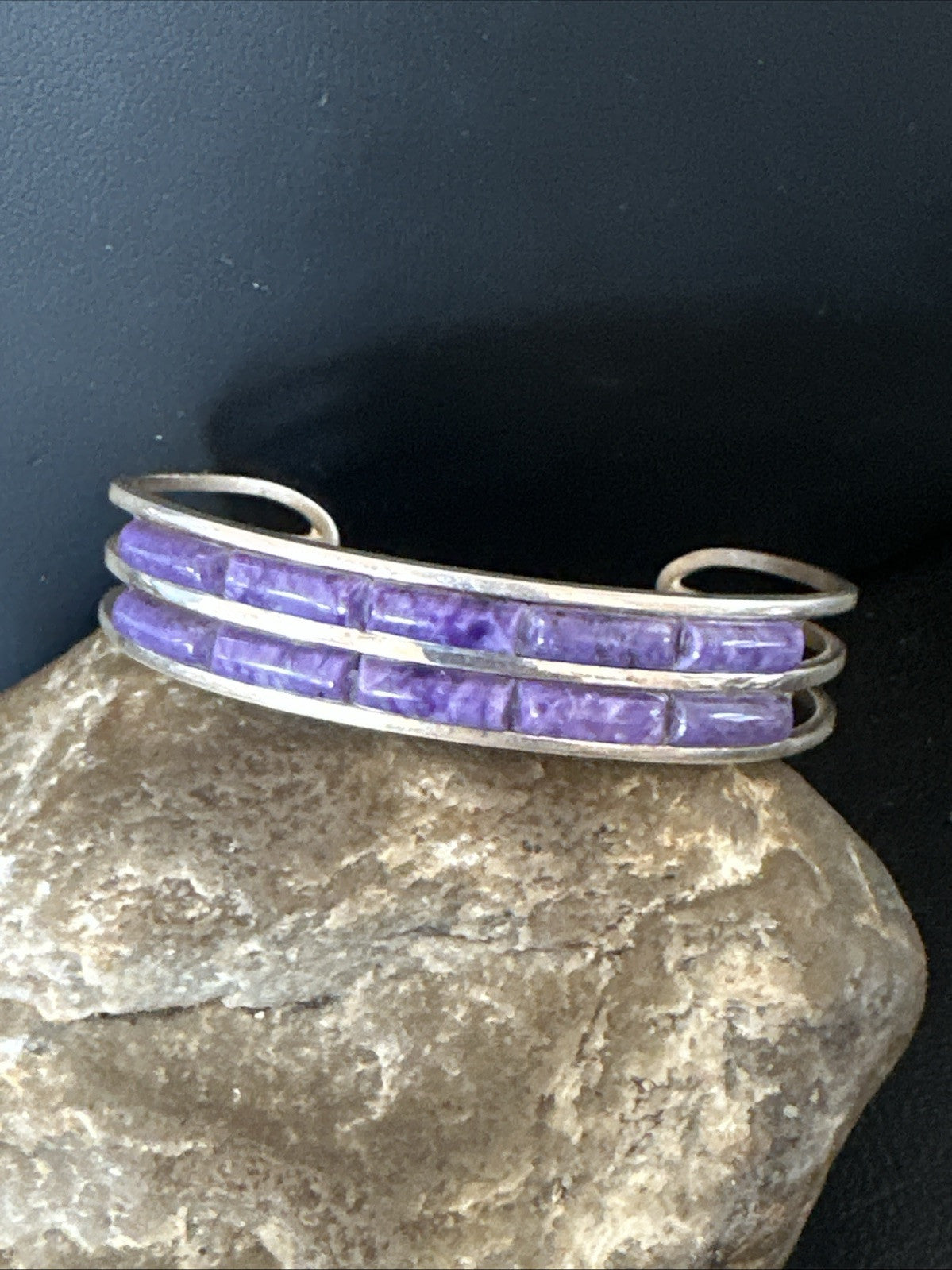 Purple Charoite Navajo Sterling Silver Inlay Cuff Bracelet 7.5" 18889