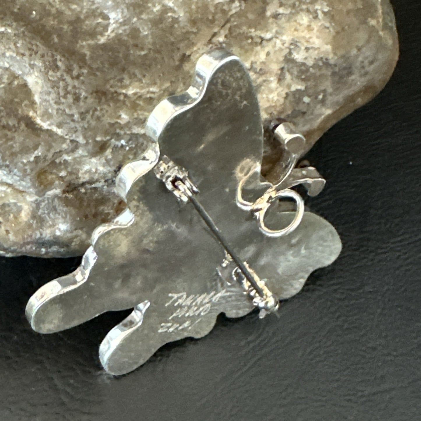 Multicolor Turquoise MOP Onyx Butterfly Sterling Silver Zuni Pin Pendant 18901