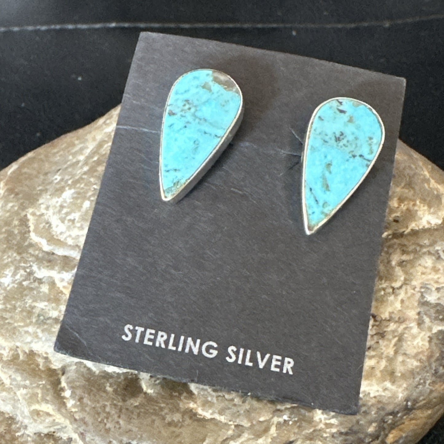Blue Kingman Turquoise Navajo Sterling Silver Post Stud Earrings 18951
